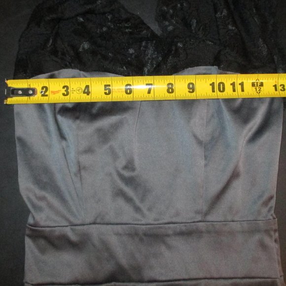 MY STORY Grey Satin/Black Lace Mini SZ SMALL BACK LESS DRESS - Picture 6 of 10